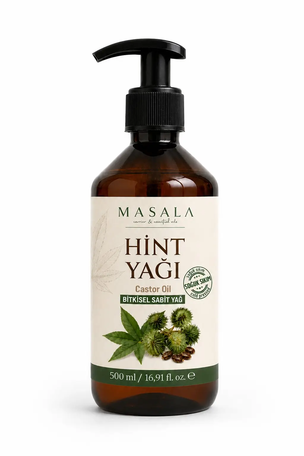 Soğuk Sıkım Hint Yağı 500 ml – %100 Saf Castor Oil, Kilitli Kapak ve Pompa Hediyeli